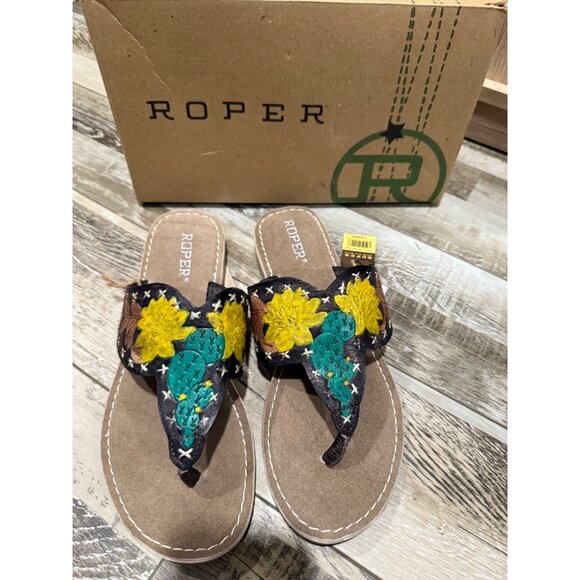Roper Womens Embroidered Floral Sandals Size 8 With Box - Picture 8 of 8